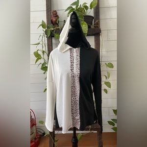 Exclusive: Black and White Sweatshirt Hoodie with Pink Animal Print